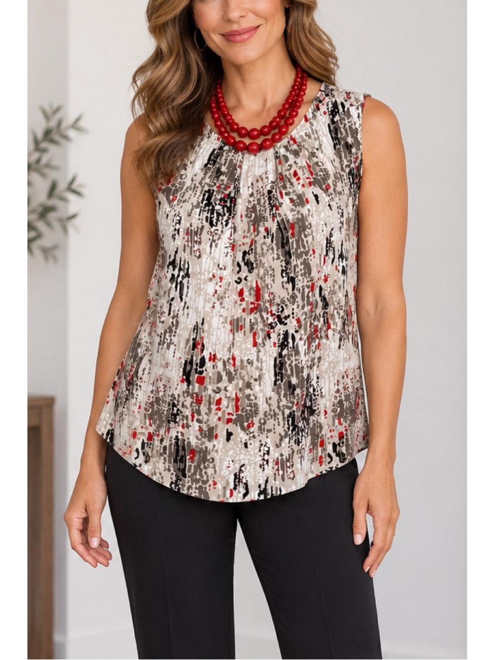 Christopher Banks women's sleeveless blouse in a multi-colored abstract print